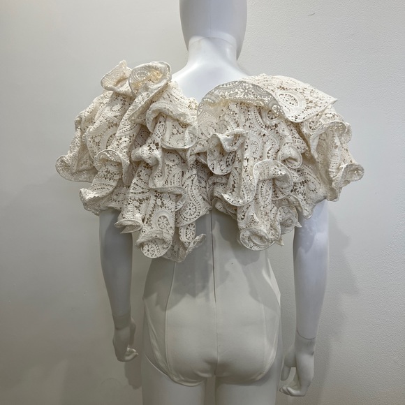 Rotate Birger Christensen Carmen Lace Trimmed Cotton Bodysuit in white - Picture 4 of 8